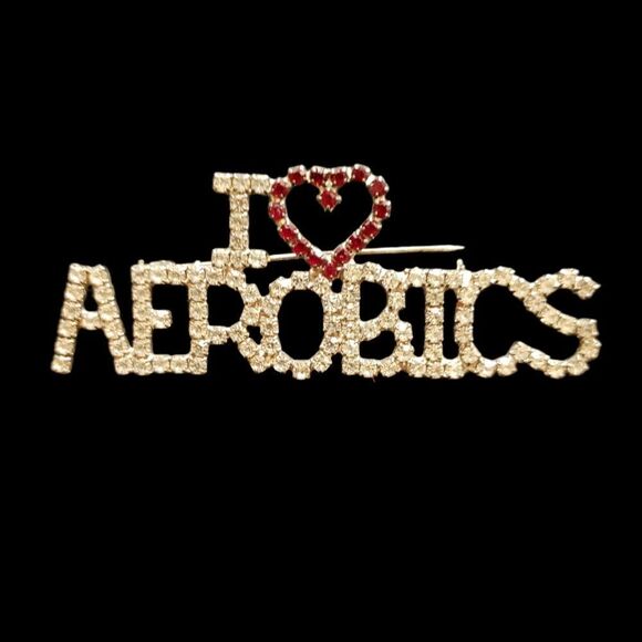 WOMEN'S " I LOVE AEROBICS RHINESTONE PIN". - Picture 2 of 3